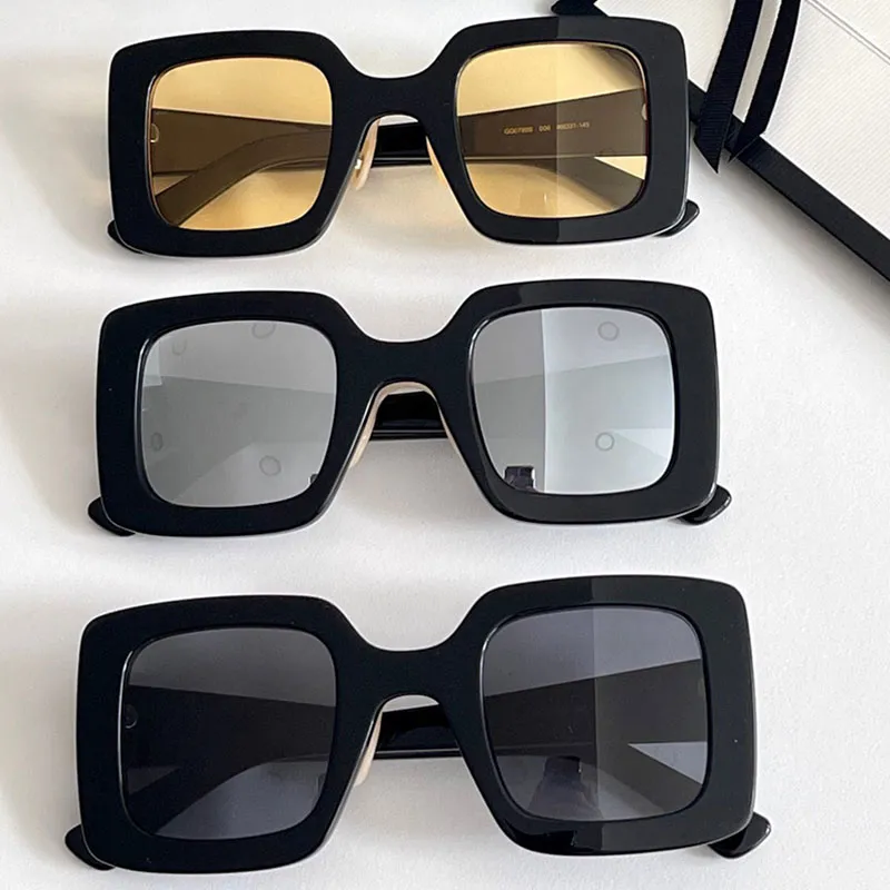 Designer hochwertige Sonnenbrille 0780S Männer Frauen Mode Einkaufen klassische quadratische schwarze Rahmen gelbe Linse UV-Schutz Fahren tra309n