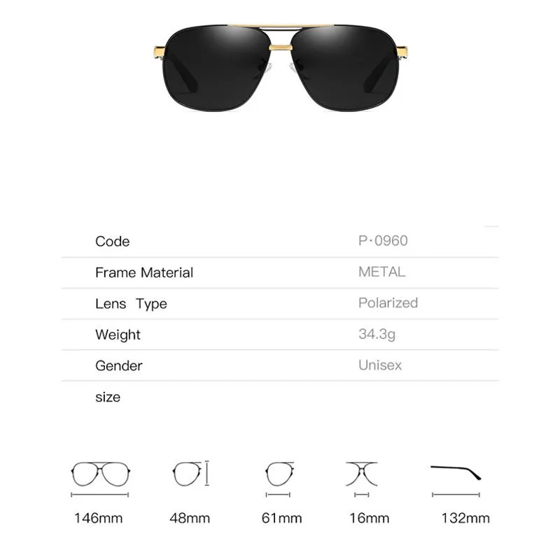 Gafas de sol diseñador de marca para hombre polarizado de 60 mm Piloto de aviación conductor para gafas de influencia masculina UV400 Gafas Sol Hombre2574