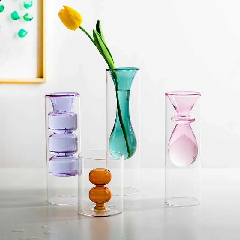 ヨーロッパスタイルの家の装飾花瓶の装飾の植木鉢ガラスの水耕木花の配置容器の結婚式の装飾210623