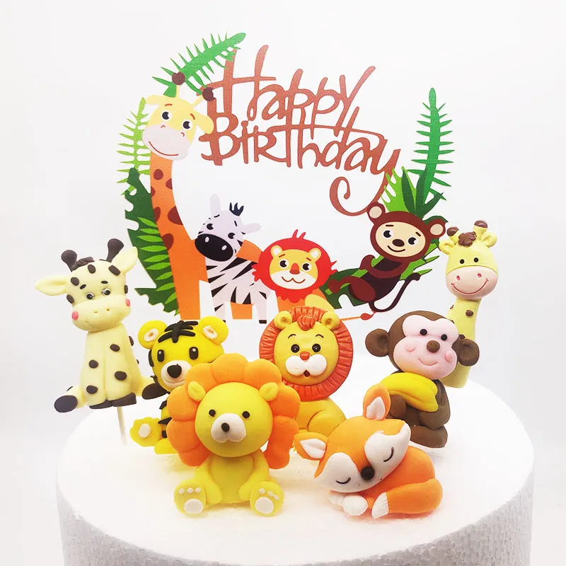 set safari hayvanlar kek topper dekorasyon oyuncakları mutlu doğum günü kek topper ormanlık orman safari doğum günü dekorasyon çocuklar 2201227390