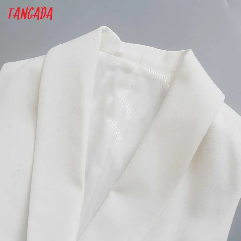Tangada mujeres sólido blanco chaleco vestido con barra sin mangas bolsillo moda señora vestidos elegantes Vestido 2W170 210609