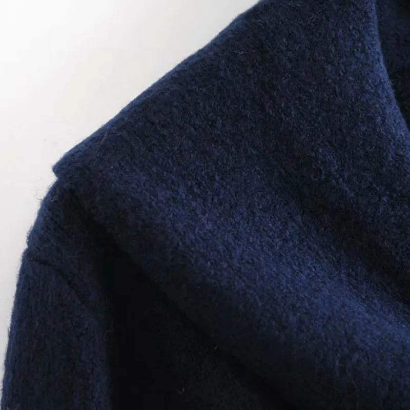 Suéter informal suelto con lazo azul marino para mujer, prendas de punto de manga larga suaves de otoño para mujer, Tops de punto de gran tamaño para mujer 210515