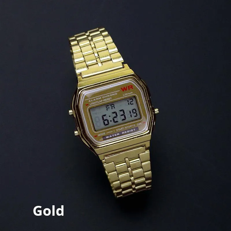 Faixas de relógio rosa ouro prata relógios masculino eletrônico display digital estilo retro relógio masculino relogio masculino reloj hombre hom2796