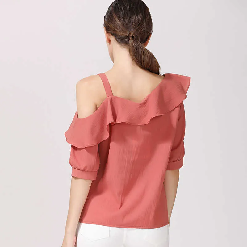 Chiffon-Frauenblusenhemden, elegante einfarbige Damenbekleidung, Kurzarm-Sommermode-Damenoberteile 123J 30 210528