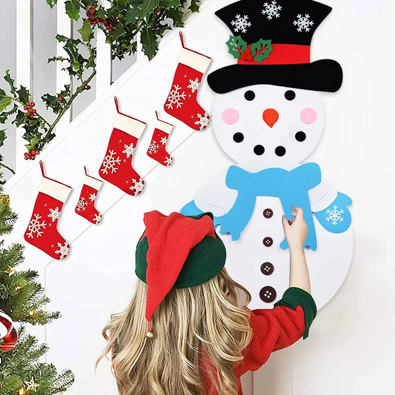 DIY Felt Snowman New Year Kids Gift Toy Merry Christmas Decoraties voor Thuis Muur Opknoping Kerstboom Ornamenten