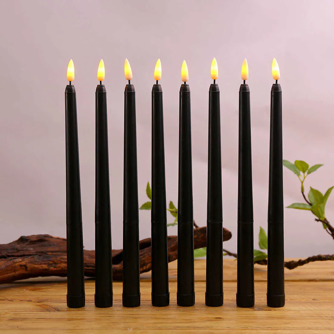 Black Flameless Flickering Light Battery Operated LED Christmas Votive Candles,28 cm Long Fake Candlesticks For Wedding H0909