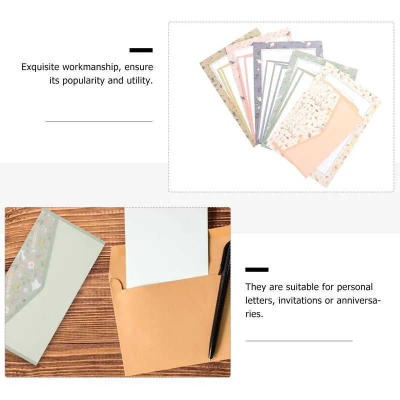 Envoltório de presente 5 conjuntos de elegante carta A5 escrita papel papelaria envelope set267J