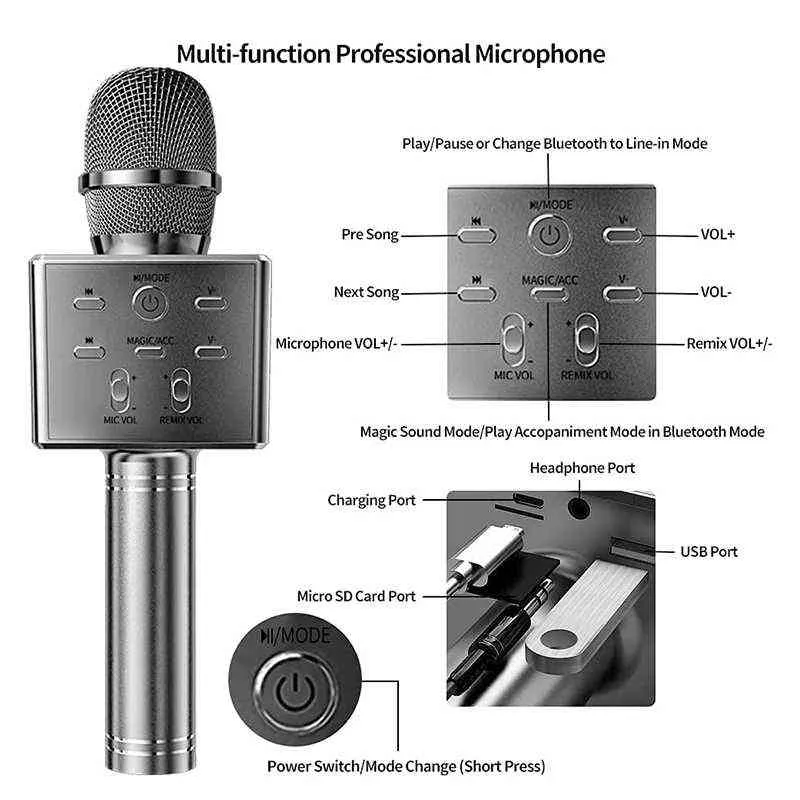 Microphones Kinglucky K8 Karaoke Microphone Machine Portable Wireless Karaoke Machine Handheld med LED -lampor för vän Chrismas Gift T220916