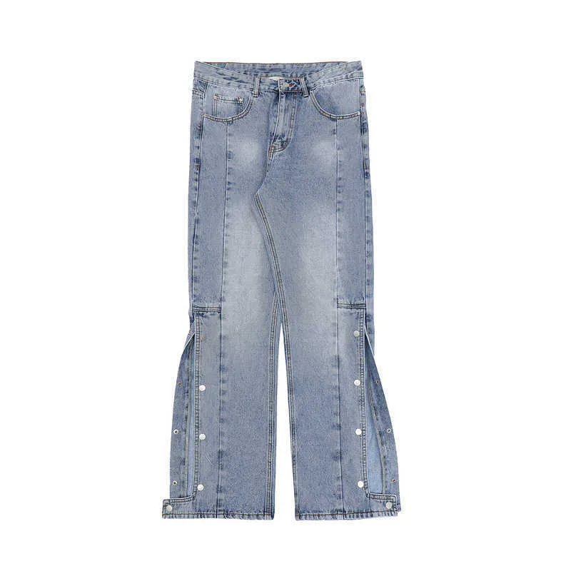 Calças de brim dos homens High Street Wash usados ​​lateral linha reta jeans