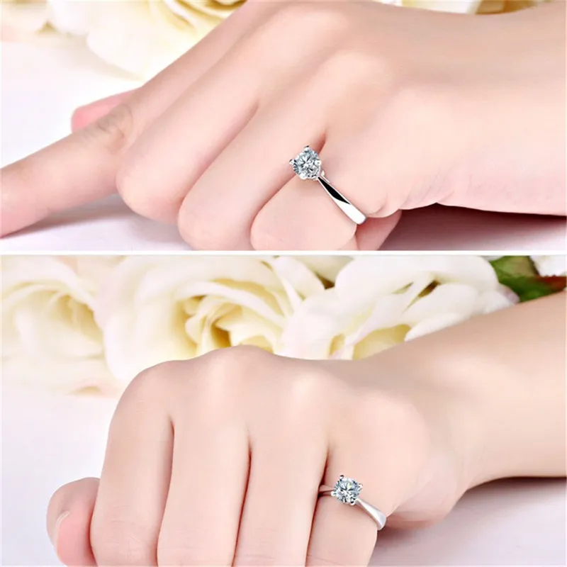 Yanhui with Certificate Luxury Solitaire 20ct Zirconia Diamond Wedding Rings Women Pure 18Kホワイトゴールドシルバー925リングZR1287101155