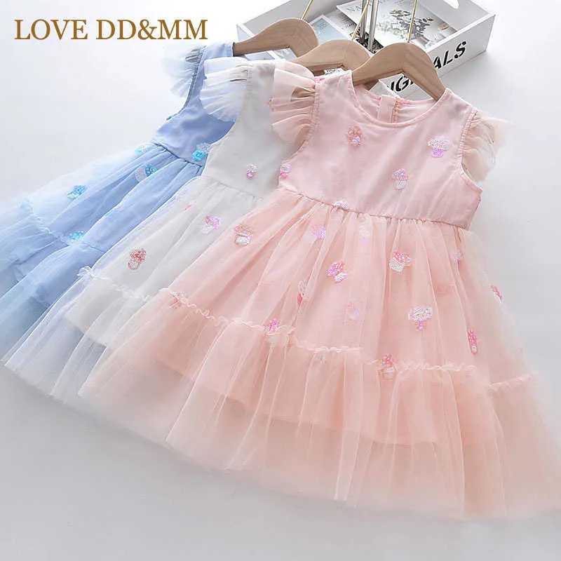 LOVE DD&MM Girls Dress Summer Kids Sequin Party Embroidery Princess Outfits Children Clothing Baby Casual Costumes Mesh Dress 210715