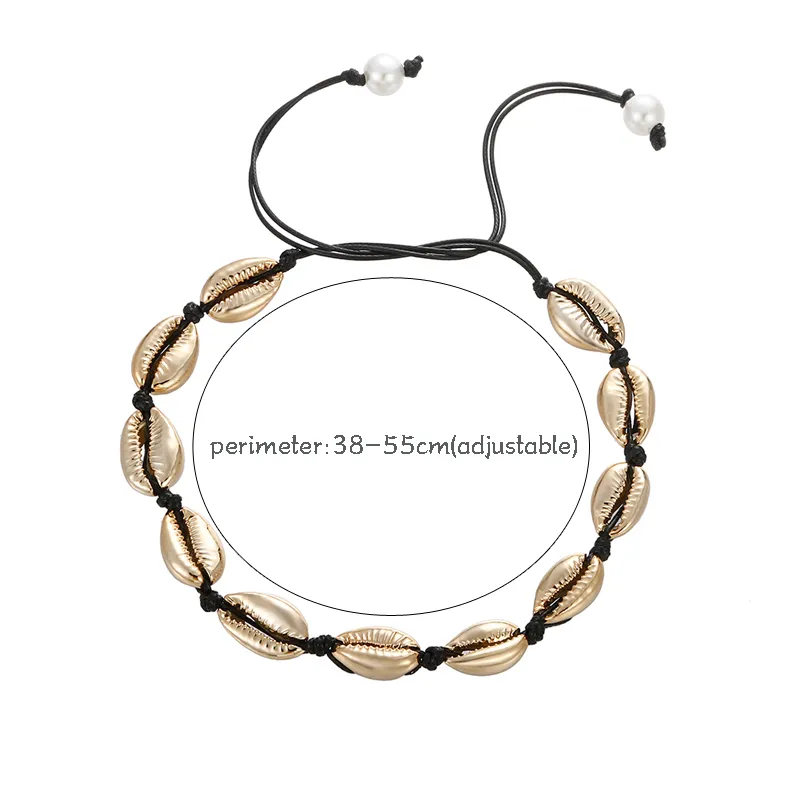 Mode svart repkedja naturliga snäckskal choker halsband krage halsband skal choker halsband för sommarstrandgåvor krage y359u