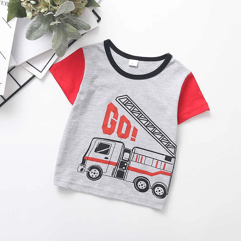 Été bébé/enfant en bas âge dessin animé voiture impression t-shirt enfants hauts à manches courtes T-shirt vêtements 210528