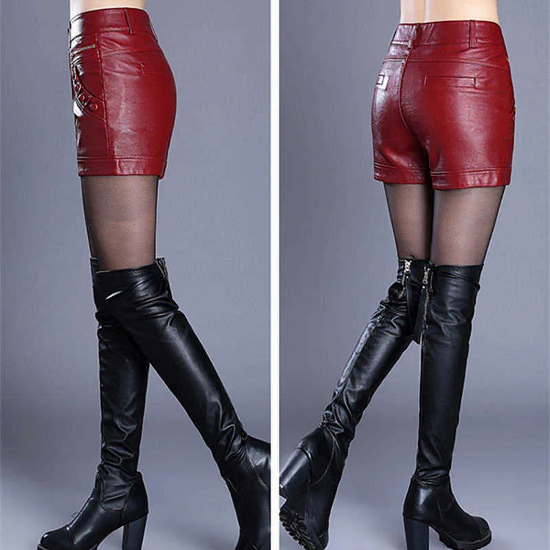 Плюс размер 6xL кожаные шорты женщины осень зима PU сексуальная прямая стройная высокая талия короткая Femme C5663 210719