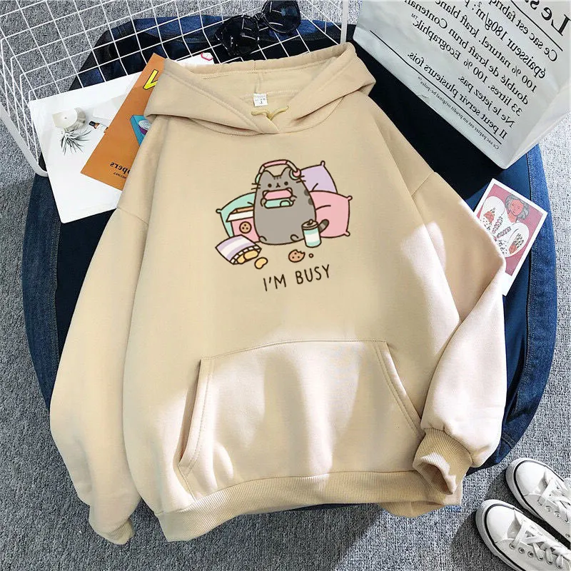 Funny The Cat Hoodie Women Fashion Kawaii Korean Harajuku Sweatshirt Female 90s Cartoon Clothes Hood Oversized Girls 220314