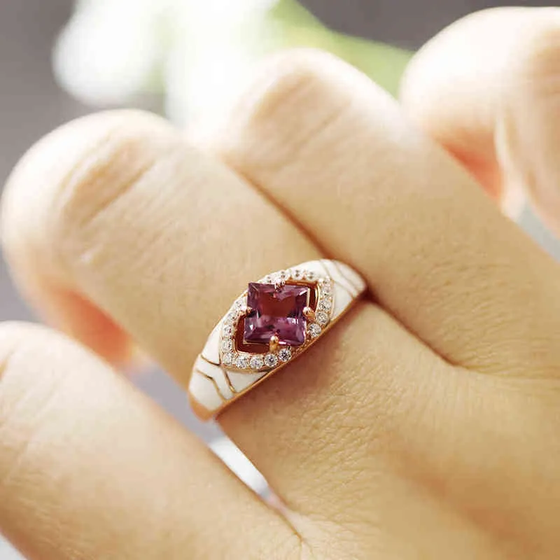 Färgbyte Alexandrite Ring Äkta 925 Sterling Silver Emalj Tillverkad Ädelsten Fine Smycken För Kvinnor Damer Ringar Gift 211217