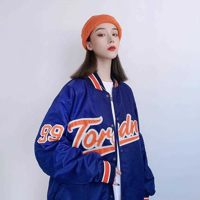 レディースプラスサイズのジャケット韓国語バージョン緩いベルベットの厚いセーター学生Ins野球の制服210811