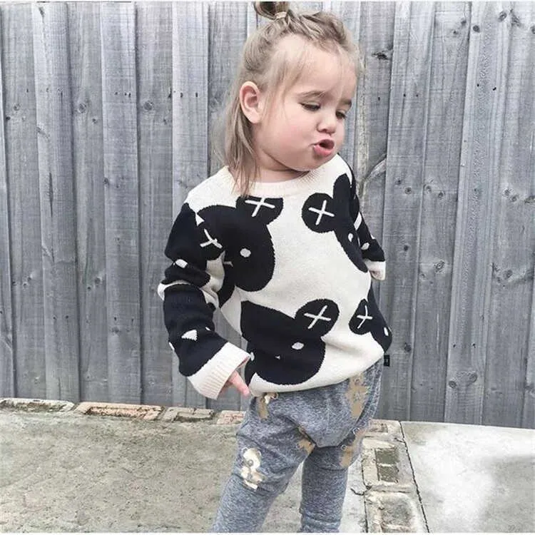 Schattige Baby Meisjes Cartoon Afdrukken Truien Kinderen Lange Mouwen Knit Pullover Truien Kinderen Herfst Peuter Jas Tops Y1024