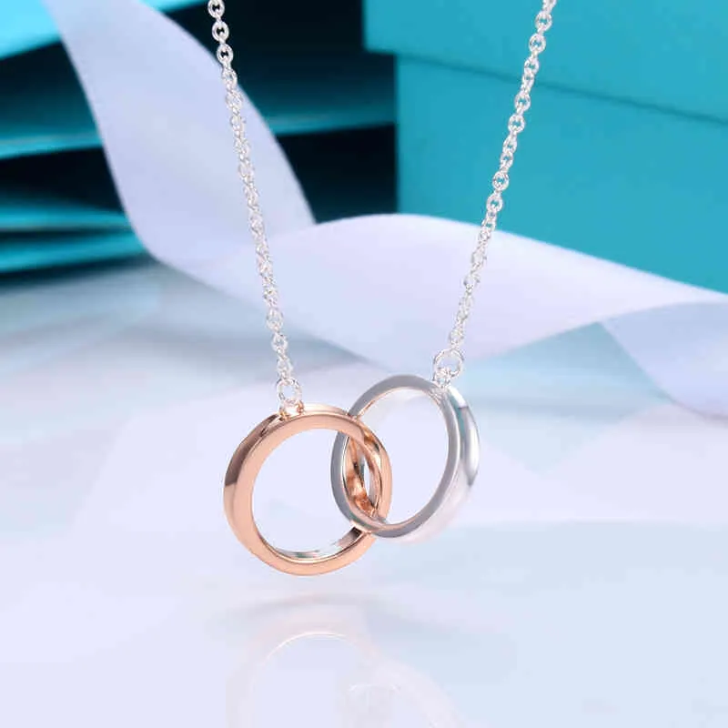 Double Ring Necklace Women's Silver Fashion Ring Color Separation Pendant Clavicle Necklaces Valentine Gift Chains For Women 256L