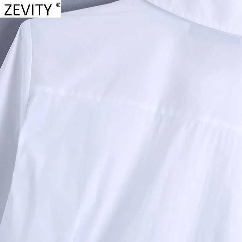 Zevity Women Basic Slå ner Krage Casual Vit Blus Damer Business Poplin Shirts Chic Femme Breasted Blusas Tops LS7542 210603