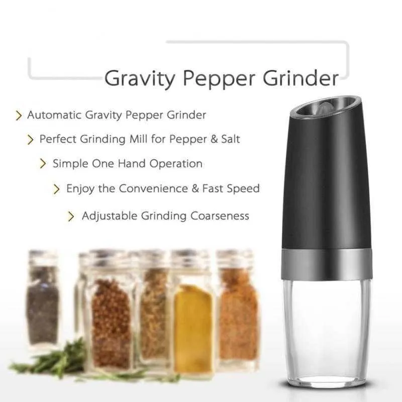 Electric Salt And Pepper Grinder Stainless Steel Mill With Blue LED Light baking 210611