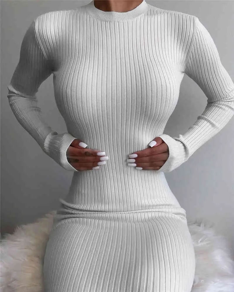 Women Dress Sale Fashion Sexy Spring/Autumn Long SLeeve Back Hollow Out Round Neck Solid Color Clubwear Clothing 210522