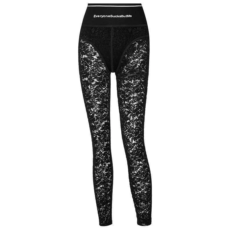 Pantaloni da donna in pizzo Designer Letter Printing Sexy Leggings scava fuori Cerniera laterale Pantaloni lunghi a vita alta di nuova moda