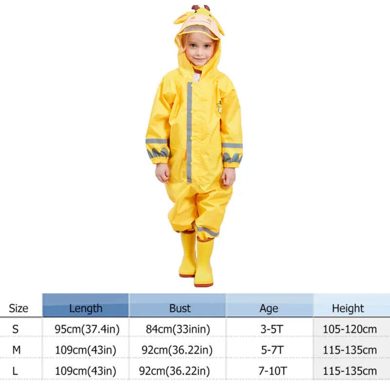 3-10 anni bambini cartone animato impermeabile tuta impermeabile esterna ainwear cappotto multicolore unisex bambini rana giraffa 210925