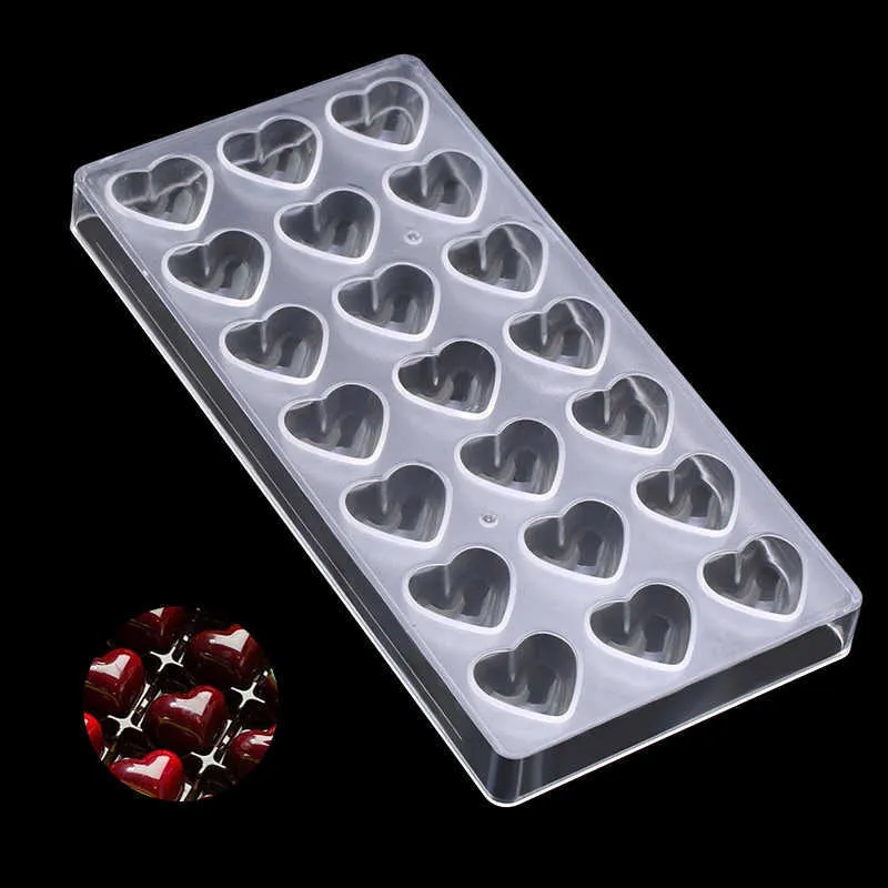 21 Serce w kształcie jasnego diamentu czekolady formy DIY pieczenia akrylowa maker czekoladowy MOUSSE CANDY MOLD FORTE CUBING CABER TOOL 210721