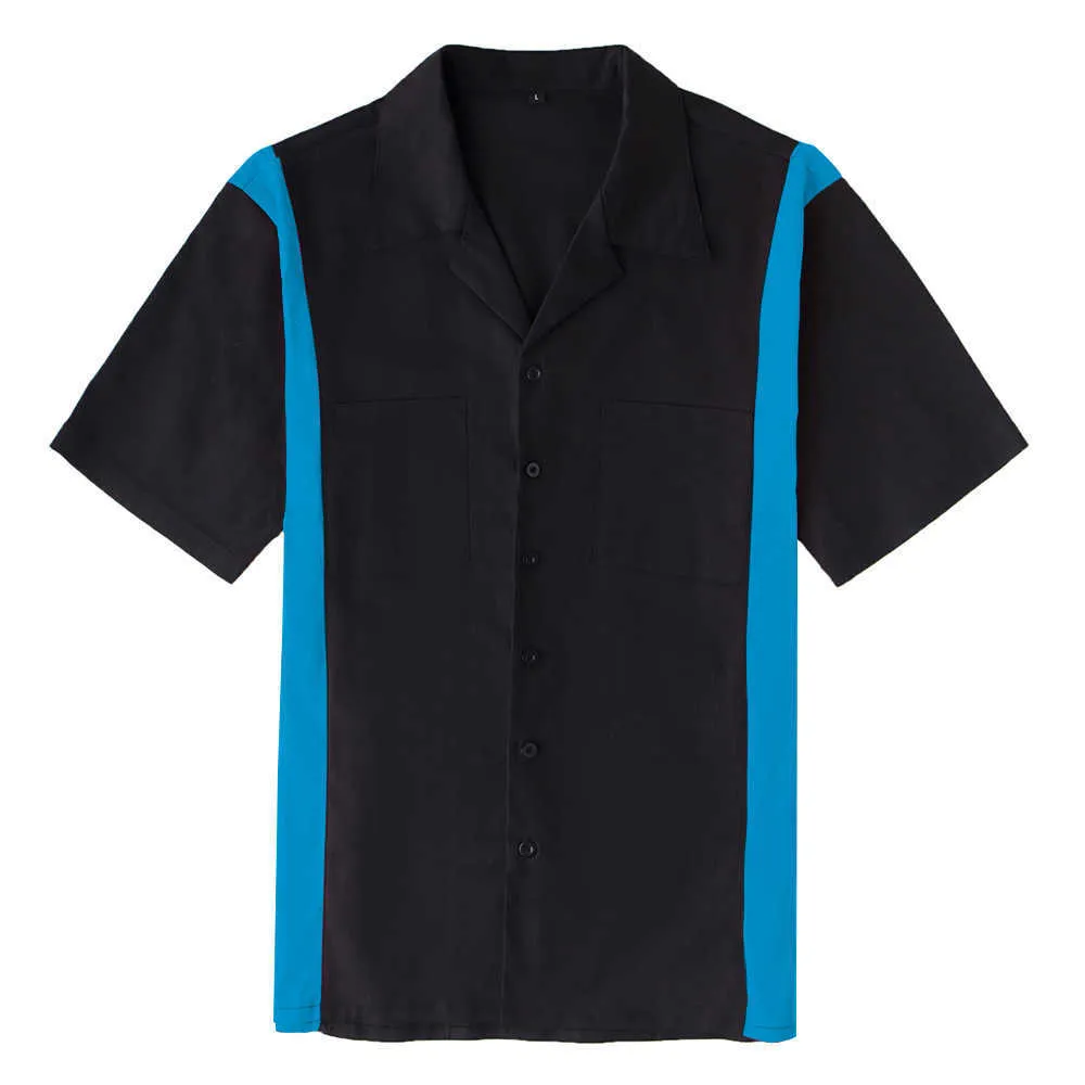 Chemise de travail à deux tons occasionnel à manches courtes pour hommes Overhemden Heren Blouse Hommes Big Taille Chemises Hommes T-shirts Robe de boutonnage 210527