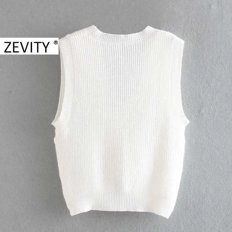 Zevity WomenファッションクロスVネックナッツ編みセーターレディース基本ノースリーブカジュアルスリムセーターシックトップスS339 210603