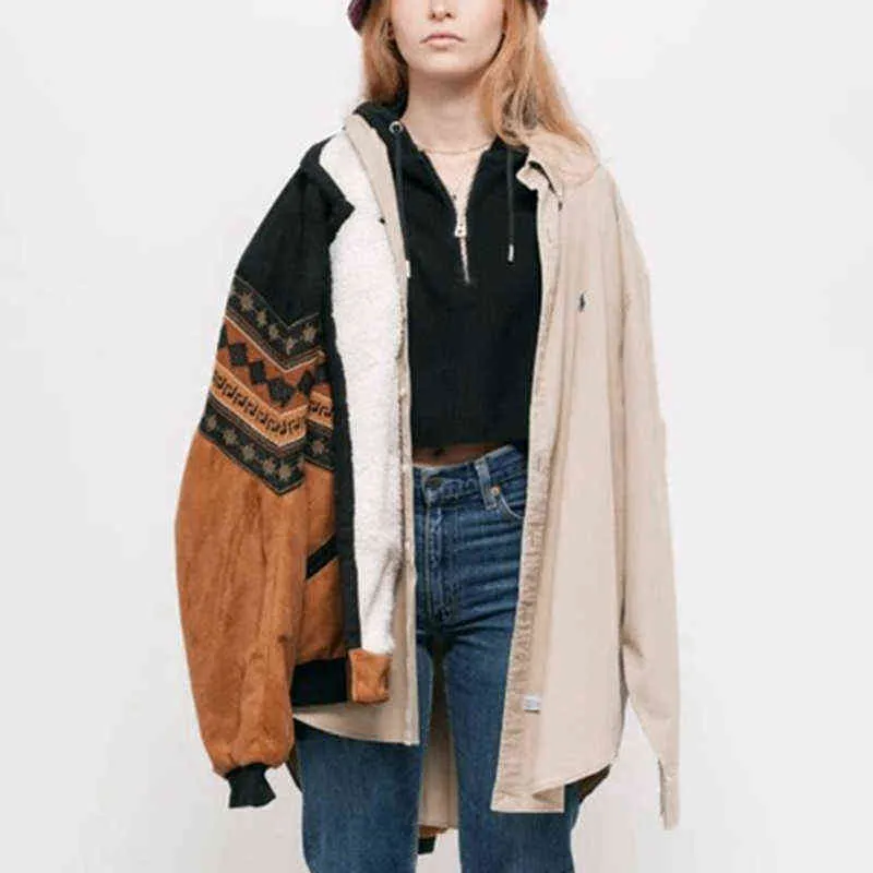 Kvinnor Vintage Cotton Jackor Coats Höst Mode Kläder Tryck Outwear Loose Top Bohemian Långärmad Kvinnlig Elegant Streetwear 211112