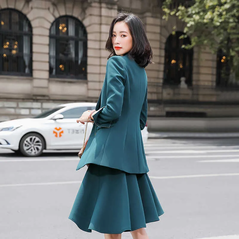 Professional women's office pants skirt two-piece suit High quality autumn and winter slim fit jacket waist 210527