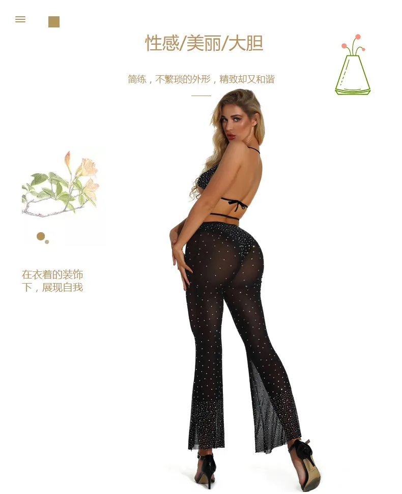 European and American diamond sexy underwear bra pants perspective net suit Cosplay uniform temptation269h