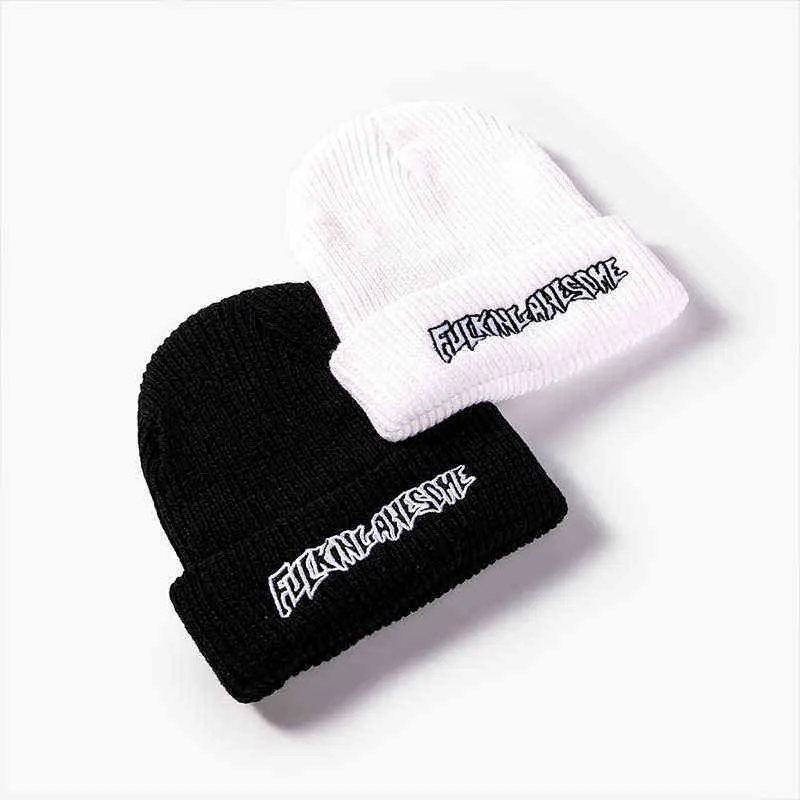 Fucking Awesome Knitted Beanies Hats Men Women Skullies Soft Elastic Cap Solid Sport Bonnet Winter Warm Ski Hats owing Y211116580457