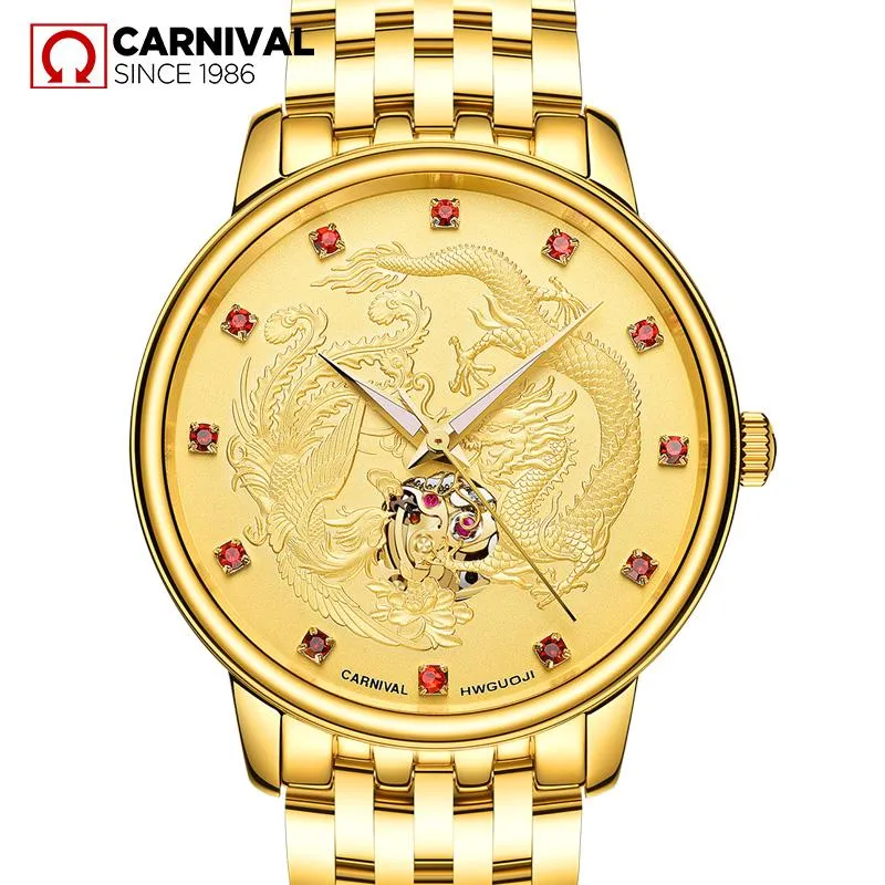 Montres-bracelets Suisse Carnaval Automatique Mécanique Montres Pour Hommes Dragon Diamant Saphir Squelette Horloge Étanche C8798228T