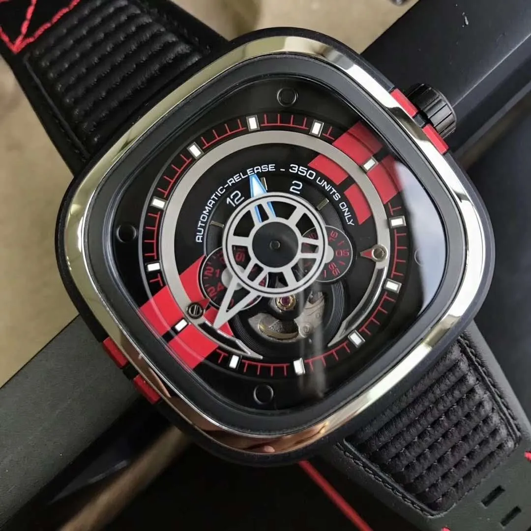 Seven Friday herenhorloge maat 47mmX47 Automatisch Japans uurwerk rubberen horlogeband wijzerplaat houtmateriaal 250E