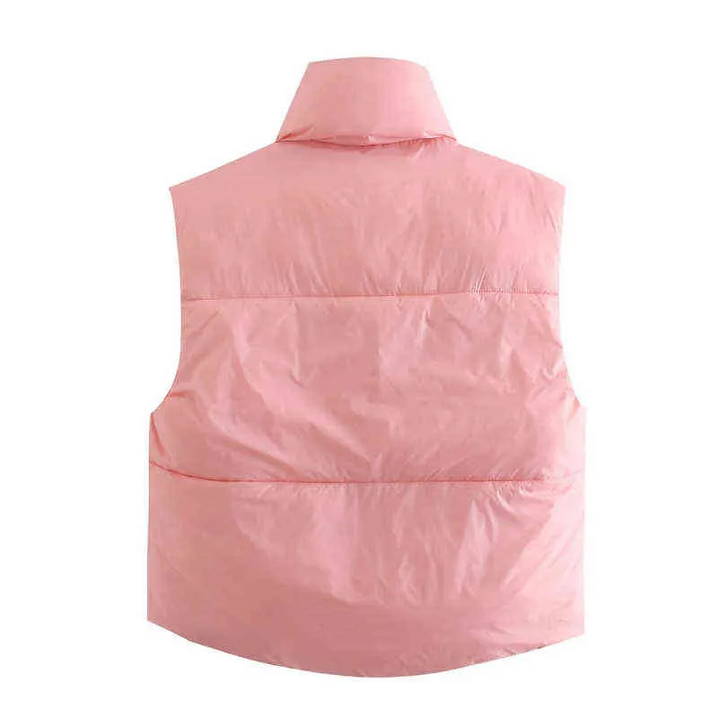 Élégant doux rose Double usure cordon recadrée gilet manteau femmes mode col montant fermeture éclair gilet 211123