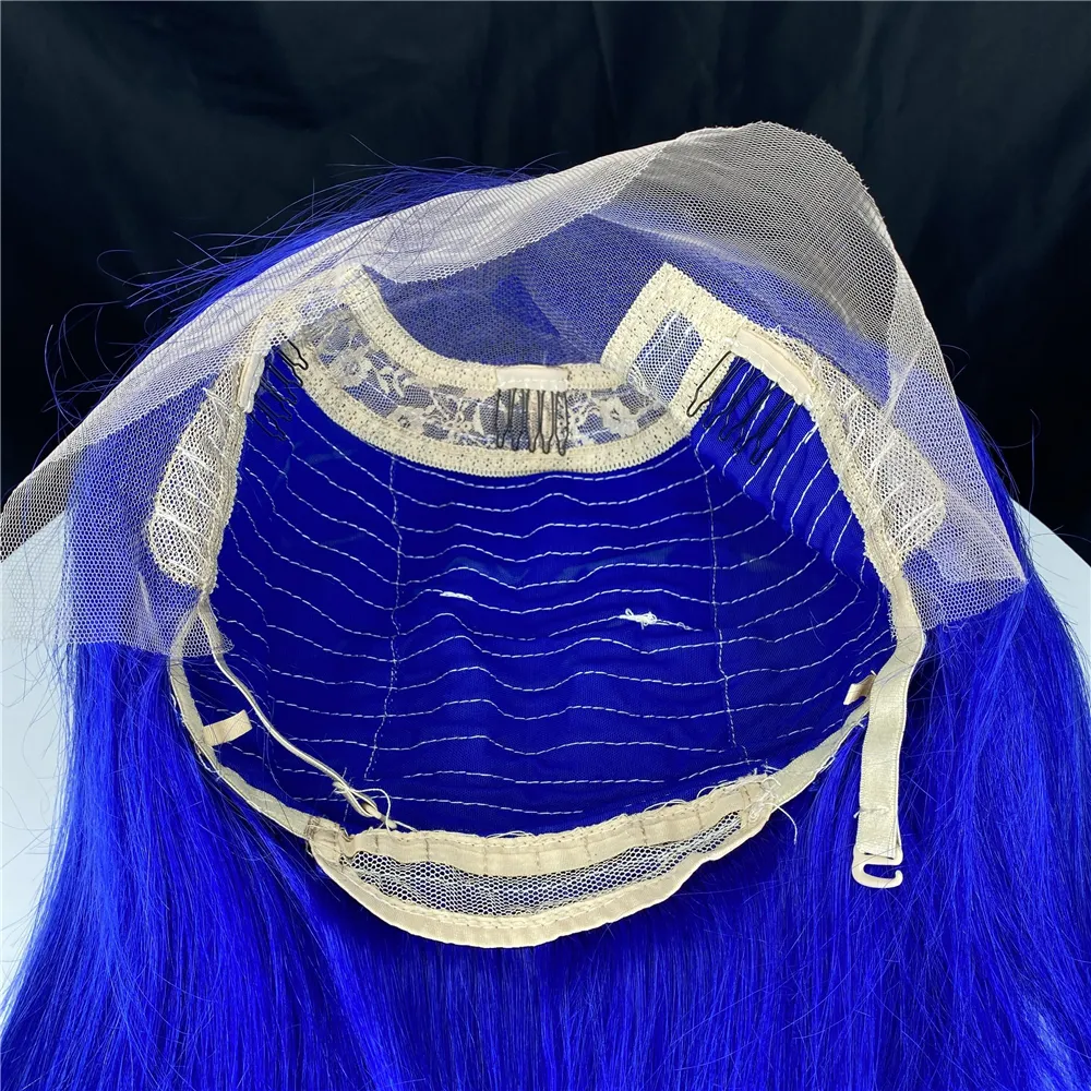 Parrucca Bob diritta colorata blu Parrucche corte 13x4 in pizzo con capelli umani Parte centrale Vergine brasiliana