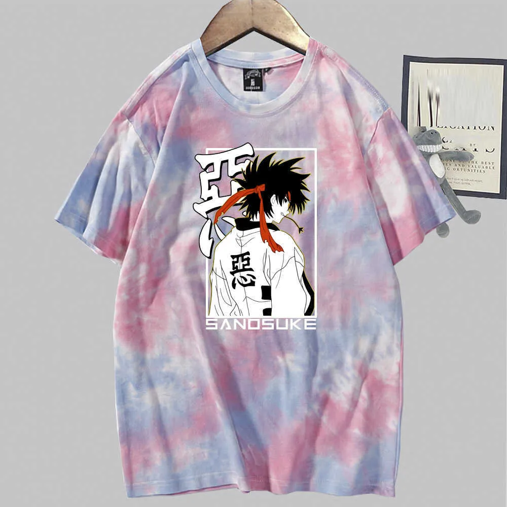 Rurouni Kenshin Imprimer Manches courtes Col rond Tie Dye Hip Hop Anime T-shirt Y0809