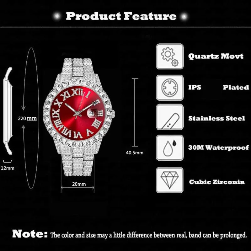 Full Diamonds Fashion Quartz Watch Men Iced Out Luxury Classic Designer Silver Rostfritt stål Mens Watches Hip Hop Reloj Hombre W317E