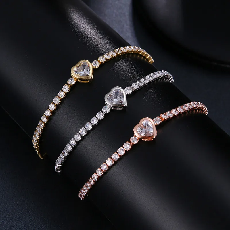 Bracelet de Tennis pour femmes, chaîne réglable, zircone cubique, or rose, cadeau d'amour, luxe brillant, bijoux 2695