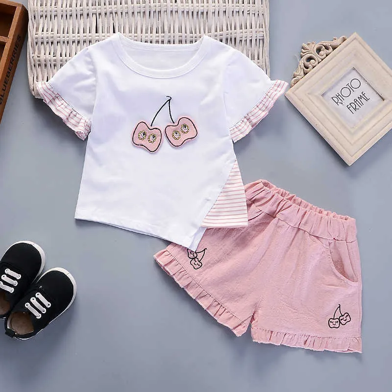 Baby Girls Clothing Sets Summer Newborn Infant Clothes Casual Short Sleeve Cotton Ice-cream Top Pants Princess Kids Set X0902