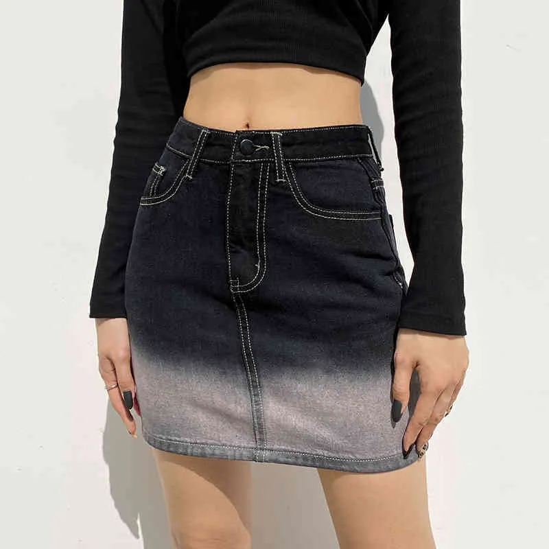 Mulheres jeans saias de alta qualidade primavera verão denim feamle dois cor patchwork mini happing saia pop streetwear inferior 210524