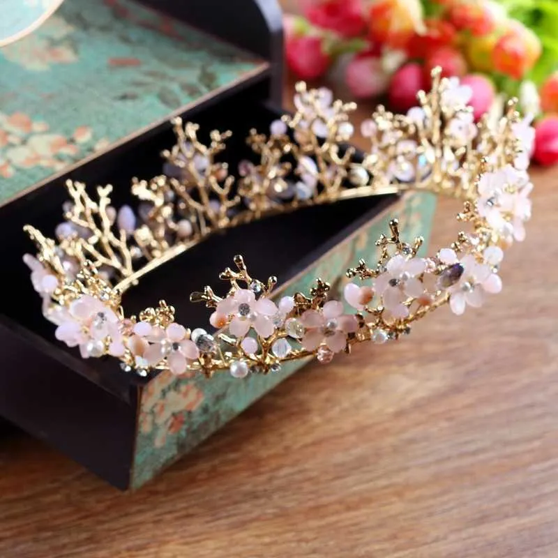 Barokowy Tiaras Crown Retro Upscale Duży Kwiat Panna Młoda Korona Biżuteria Boutique Handmade Ślub Ochrona kolorów UV X0625