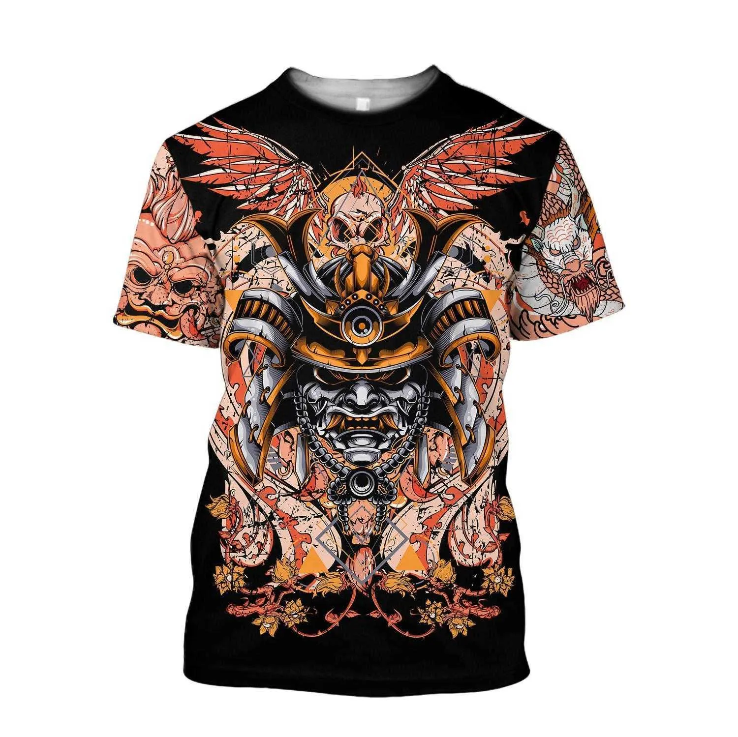 Été hommes t-shirt samouraï et Dragon tatouage 3D partout imprimé Harajuku décontracté à manches courtes t-shirts unisexe hauts QDL024 210629