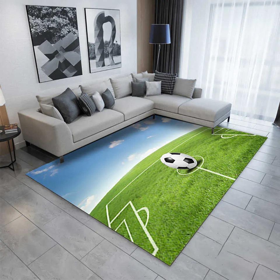 Football Carpet And Rugs For Bedroom Living Room Kids 3D Soccer Printing Pattern Rug Large Kitchen Bathroom Mat Home Decor 210626