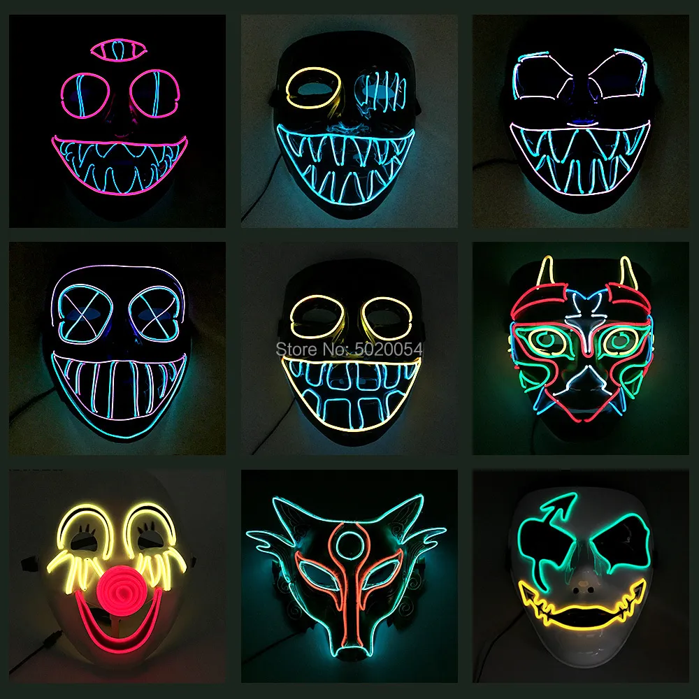 Kostümzubehör Dämon Cosplay Leuchtende Maske Spukhaus Dekor Neon-LED-Maske Jungen EL-Draht-Maske für Hallween Dunkler Flur