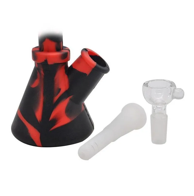 Packing bags Style 6.5'' Beaker Base Water Pipes Mini Silicone Beake hookah unbreakable siliconee bong with Silicon Downstem 14mm Glass Bowl