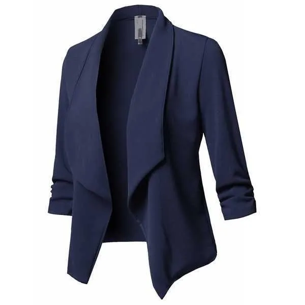 Femmes Slim Blazer Manteau Casual Costume Solide À Manches Longues Revers Aucun Bouton Dames Blazers Work Wear Vestes Plus La Taille S-5XL 210930